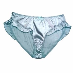 Satin Second Skin Ruffle Trim Panties - Light Blue, Size XL